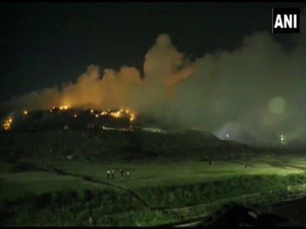 Fire broke out at the dumping site in Dadu Majra. Photo/ANI