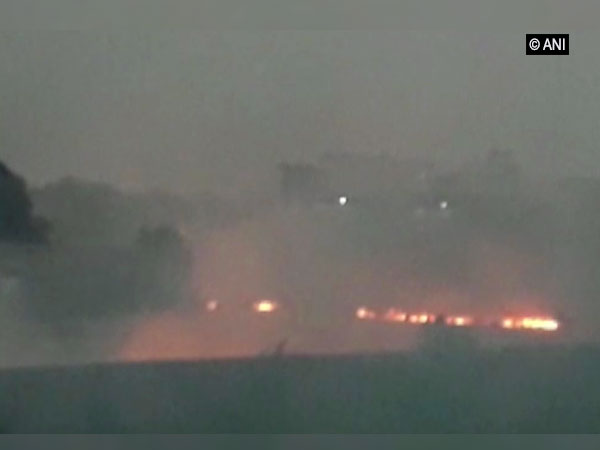 Stubble burning near Bhatia village in Ludhiana on Monday. Photo/ANI