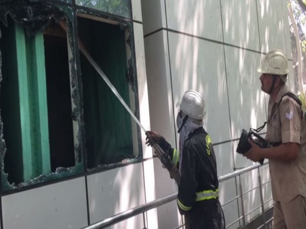 Visual from the Noida Authority office where fire broke out on Monday morning. Photo/ANI