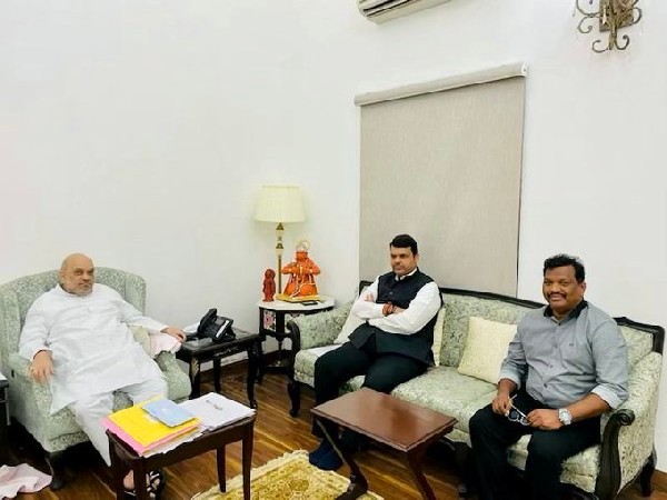 Former Maharashtra Chief Minister Devendra Fadnavis meets Union Minister Amit Shah, Goa Minister Michael Lobo (Photo/Twitter)
