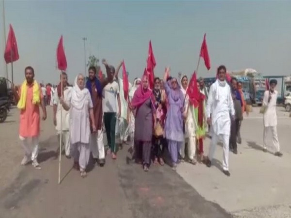 Farmer organisations blocked Ladowal Toll Plaza in Ludhiana, Punjab. (Photo/ANI)