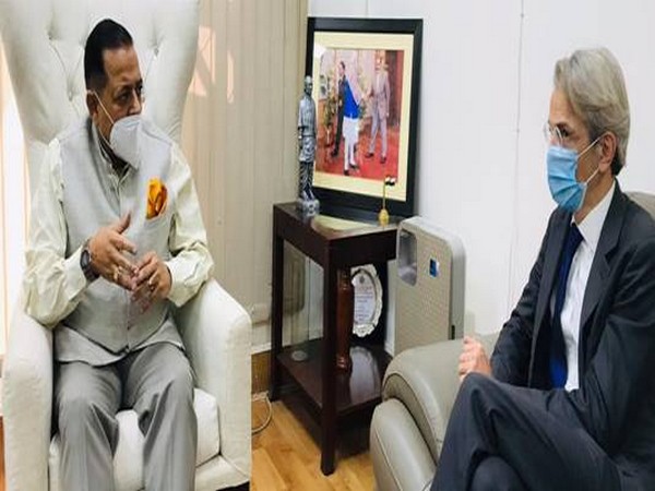 French Ambassador to India Emmanuel Lenain with Union Minister of State Jitendra Singh on Friday.
