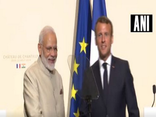 France President Emmanuel Macron in a joint interaction with Prime Minister Narendra Modi in Chantilly on Thursday
