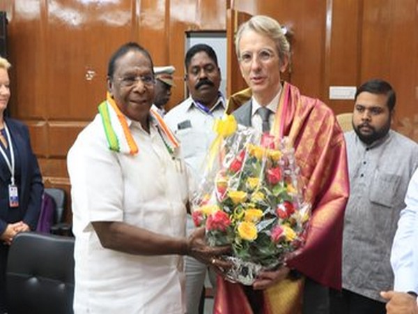 French Ambassador Emmanuel Lenain called on Chief Minister V.Narayanasamy. (Photo tweeted by CMO Puducherry)