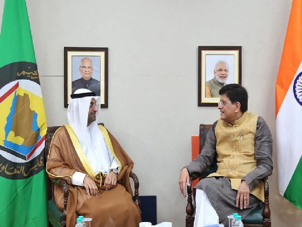 Union Minister of Commerce and Industry Piyush Goyal with Dr. Nayef Falah Al-Hajraf, Secretary-General of the Gulf Cooperation Council. (Twitter)