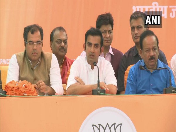 Newly elected BJP MP Gautam Gambhir speaking at a press conference in New Delhi on Saturday. Photo/ANI