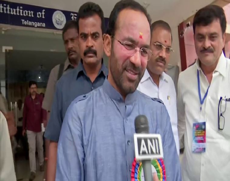 MoS for Home G Kishan Reddy talking to ANI in Hyderabad on Saturday. Photo/ANI