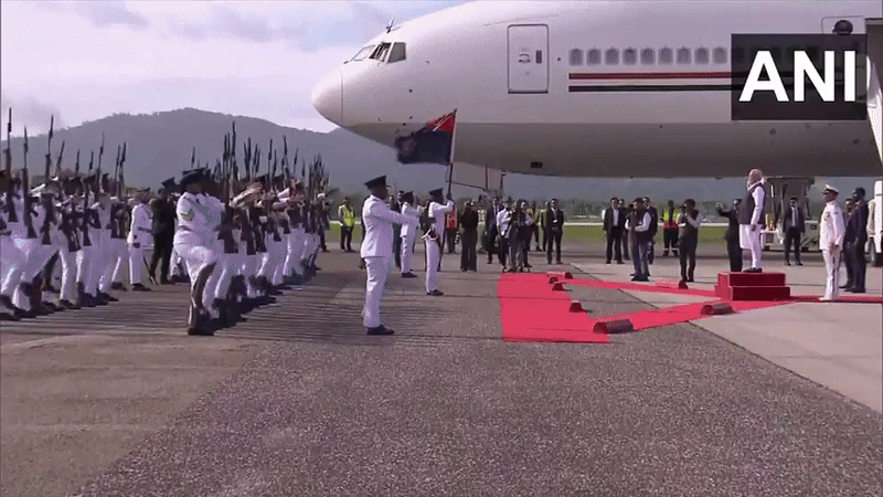 PM Modi received by Trinidad and Tobago PM Kamla Persad-Bissessar at the airport (Photo/ANI)