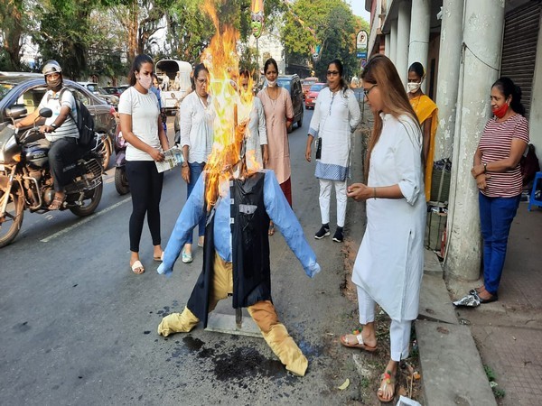 Visual of protest by Goa Pradesh Mahila Congress (Photo/ANI)