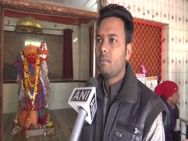 A devotee in Bhopal's Sankatmochan Temple talking to ANI here on Saturday.