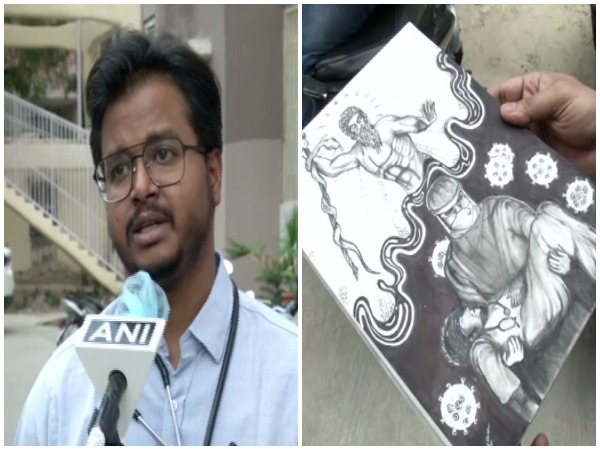 Dr Shayan of AIIMS-Delhi, paints and sketches after his duty hours. Photo/ANI