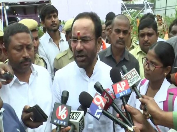 Union Minister of State for Home Affairs G Kishan Reddy speaking to media persons in Hyderabad on Wednesday. Photo/ANI