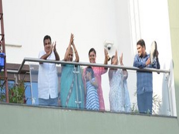 Union Minister Nitin Gadkari along with his family members at his home in Nagpur on Sunday. (Picture credit: Nitin Gadkari/Twitter)