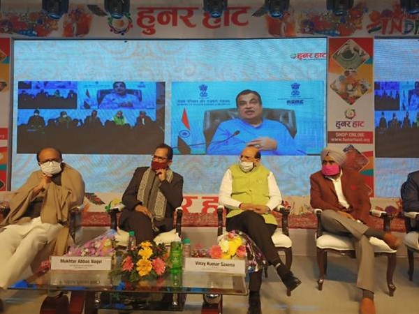 Union MSME Minister Gadkari inaugurates Hunar Haat in UP's Rampur via video conferencing on Friday. (Image courtesy: Ministry of Minority Affairs)