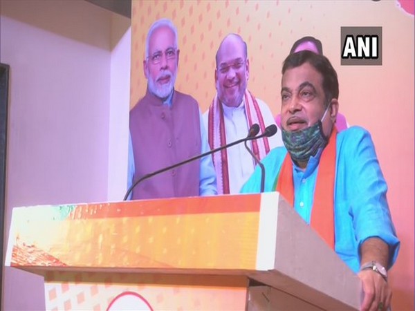 Union Minister Nitin Gadkari addressing 'Gujarat Jan Samvad' rally via video conference on Sunday. Photo/ANI
