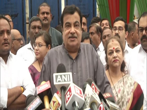 Union Minister Nitin Gadkari addressing media persons on Monday after casting vote in Maharashtra assembly polls. Photo/ANI