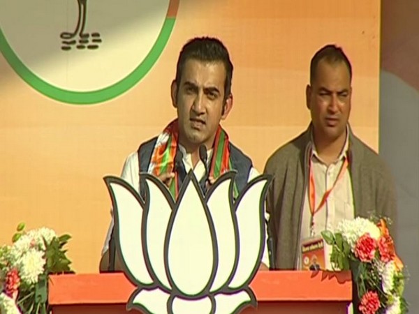 BJP MP Gautam Gambhir speaking at an election rally in New Delhi on Monday. Photo/ANI