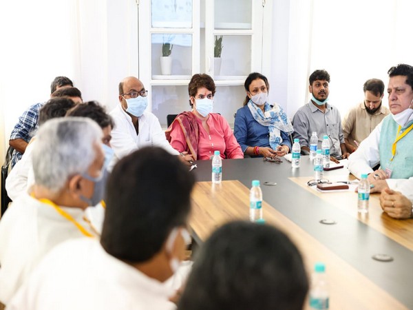 Congress leader Priyanka Gandhi during the meeting in Lucknow. (Photo/ ANI)