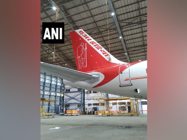Portrait of Mahatma Gandhi painted on the tail of an Airbus-320 aircraft of the Air India fleet in New Delhi on Wednesday. Photo/ANI
