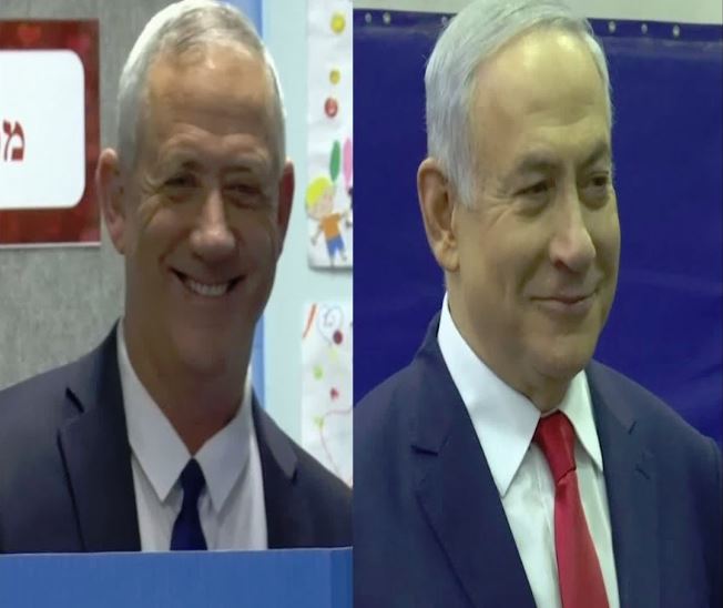 Israeli Prime Minister Benjamin Netanyahu and his main rival Benny Gantz cast their votes in Jerusalem on Tuesday.
