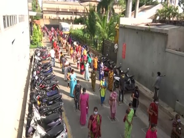 Visual from a garment factory in Bengaluru on Monday. Photo/ANI