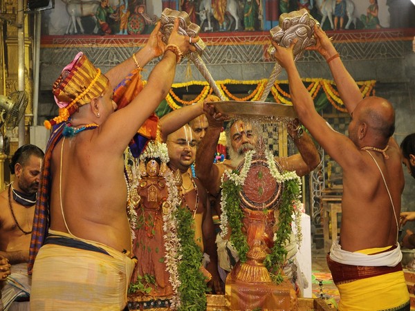 Visuals from the ritual at Lord Balaji temple, Tirumala on Wednesday. [Photo/ANI]