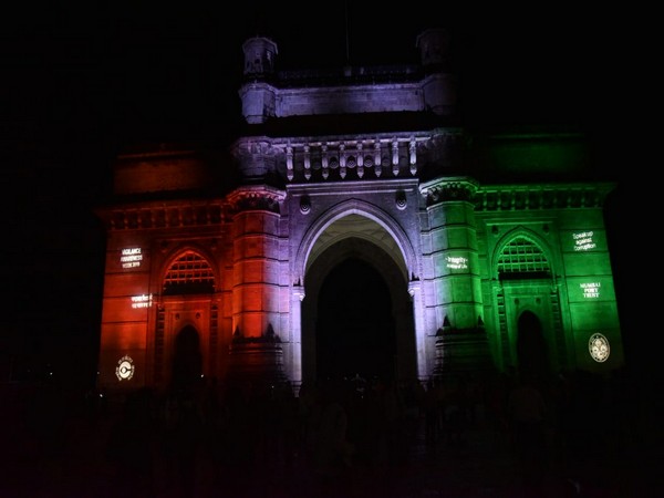 The Gateway of India illuminated to mark 144th birth anniversary of Sardar Vallabhbhai Patel in Mumbai on Thursday. (Photo/ANI)