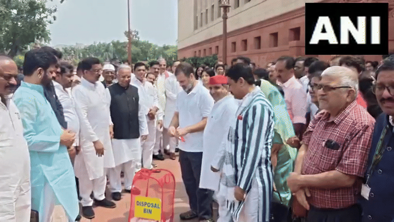 INDIA bloc MPs protest against Bihar SIR at Parliament (Photo/ANI)