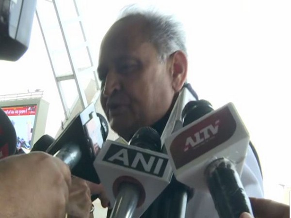 Rajasthan Chief Minister Ashok Gehlot speaking to reporters at Jaipur airport on Wednesday. Photo/ANI
