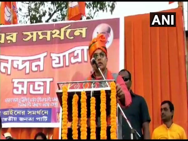 West Bengal BJP president Dilip Ghosh addressing a public rally in Howrah on Friday.