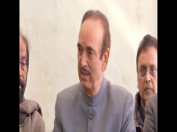 Ghulam Nabi Azad speaking to reporters in parliament on Monday,