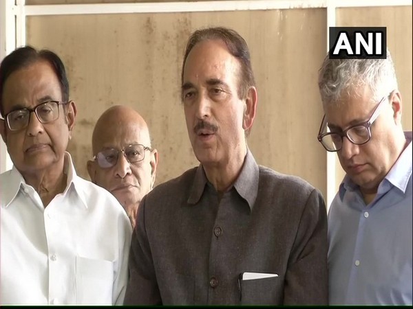 Leader of Opposition in the Rajya Sabha, Ghulam Nabi Azad addressing media outside Parliament on Monday. 
