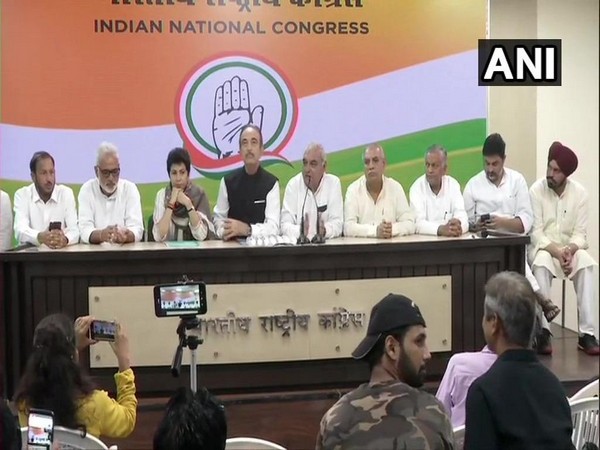Ghulam Nabi Azad and other leaders at the press conference in New Delhi on Sunday. Photo/ANI