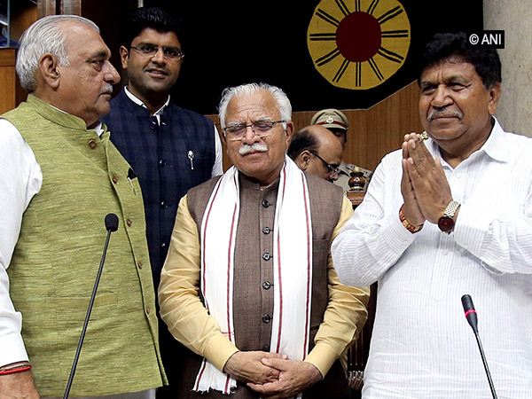 Newly-elected Speaker of Haryana Assembly (extreme right). Photo/ANI