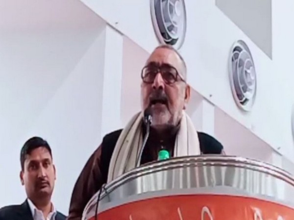 Giriraj Singh speaking at the event in Meerut on Sunday. Photo/ANI