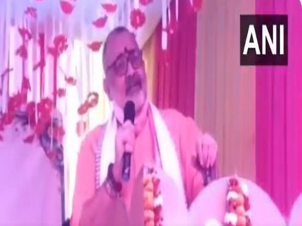 Union Minister Giriraj Singh speaking at a public gathering in Begusarai. (Photo/ANI)
