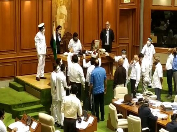 Visual from the ruckus inside Goa Legislative Assembly on Monday. (Photo/ANI)