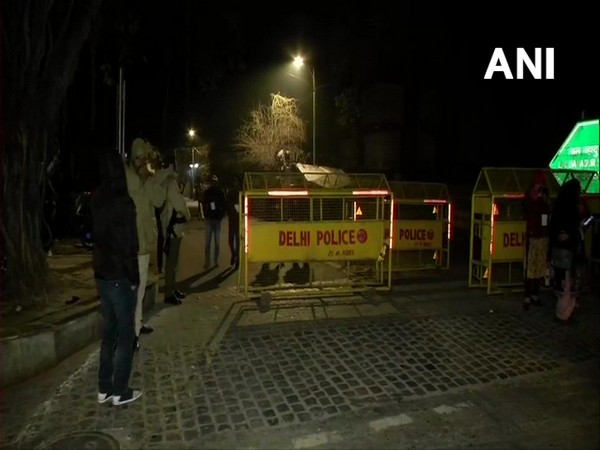 Security outside Atal Adarsh Bengali Balika Vidyalaya in Gol Market, to protect Strong Room' to store the Electronic Voting Machines (EVMs) used in Delhi Assembly Polls.