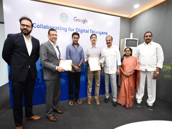 Telangana's Minister for Information Technology K T Rama Rao with Google and state Govt officials. 