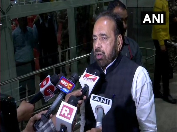 Madhya Pradesh Leader of Opposition, Gopal Bhargava, speaking to reporters outside Bhopal airport.