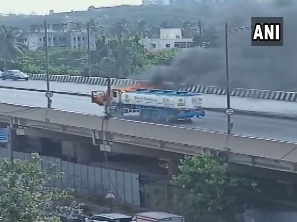 An oil tanker caught fire in Mumbai on Monday.