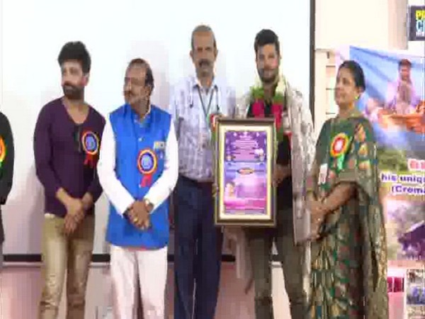 Goutham with the Bharat Seva Ratna award in Telangana on Monday. Photo/ANI