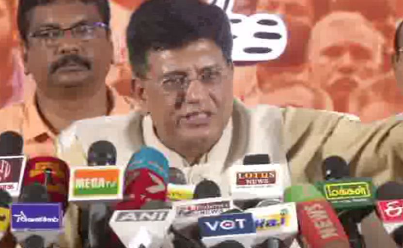 Union Minister Piyush Goyal while talking to reporters in Chennai, Tamil Nadu on Friday. Photo/ANI