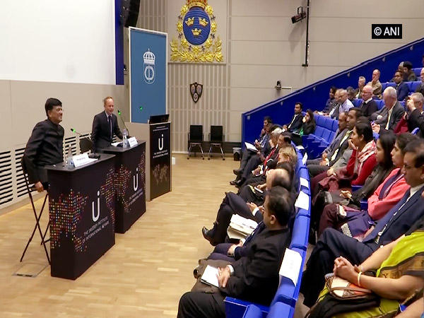 Union Minister for Commerce and Industry Piyush Goyal (left) in Stockholm on Wednesday