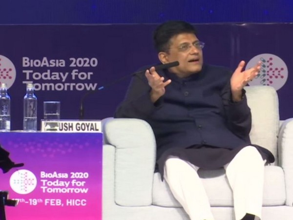 Union Minister Piyush Goyal speaking at an event in Hyderabad on Tuesday. Photo/ANI
