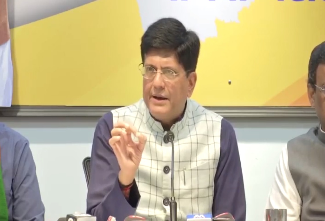 Union minister Piyush Goyal addressing a press conference in Mumbai on Thursday. Photo/ANI