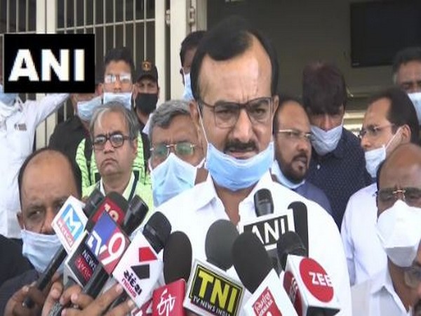 Gujarat Home Minister Pradipsinh Jadeja speaking to reporters on Saturday. Photo/ANI