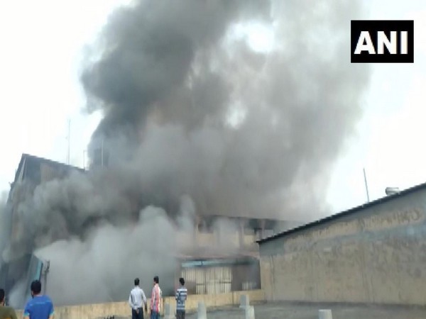 Visuals from the incident site where a massive fire has broke out in a cloth factory in the Pandesara area of Surat in Gujarat. Photo/ANI