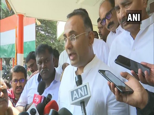 Congress leader Dinesh Gundu Rao speaking to reporters on Thursday. Photo/ANI