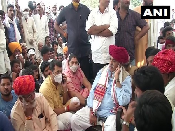Gurjar leader Kirori Singh Bainsla during protest in Rajasthan's Bharatpur on Wednesday. Photo/ANI